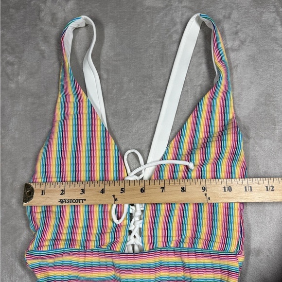 NWOT Onia Rainbow Pinstripe Lace Up One Piece Bikini Swimsuit Size XS - Picture 8 of 15